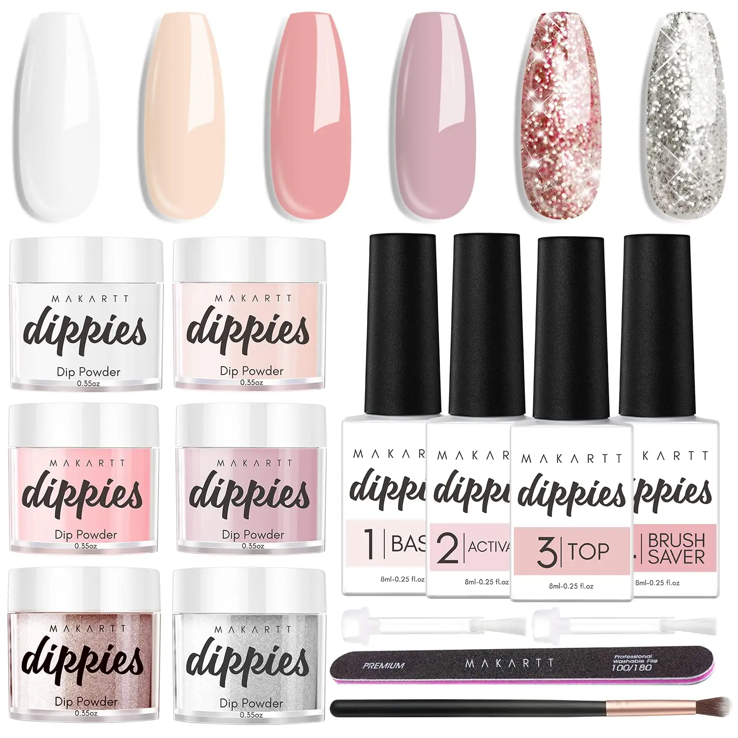 

Makartt Dip Powder Nail Kit Starter Quick Drying Dipping Powder 6 Colors Set French Nail Nude Pink All Seasons DIY
