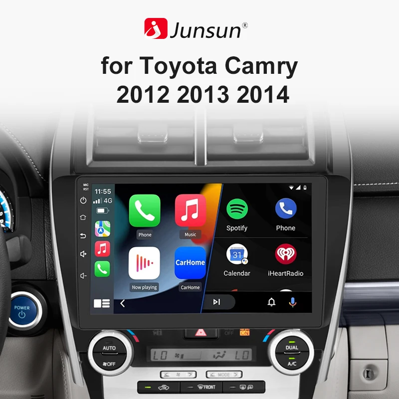 Junsun 10“ Android Head Unit Car Radio with Wireless CarPlay for Toyota Camry 2012 2013 2014 Built In Wireless Carplay Android Auto GPS Navigation Bluetooth 5.0 4G LTE 5G WiFi AI Voice Control