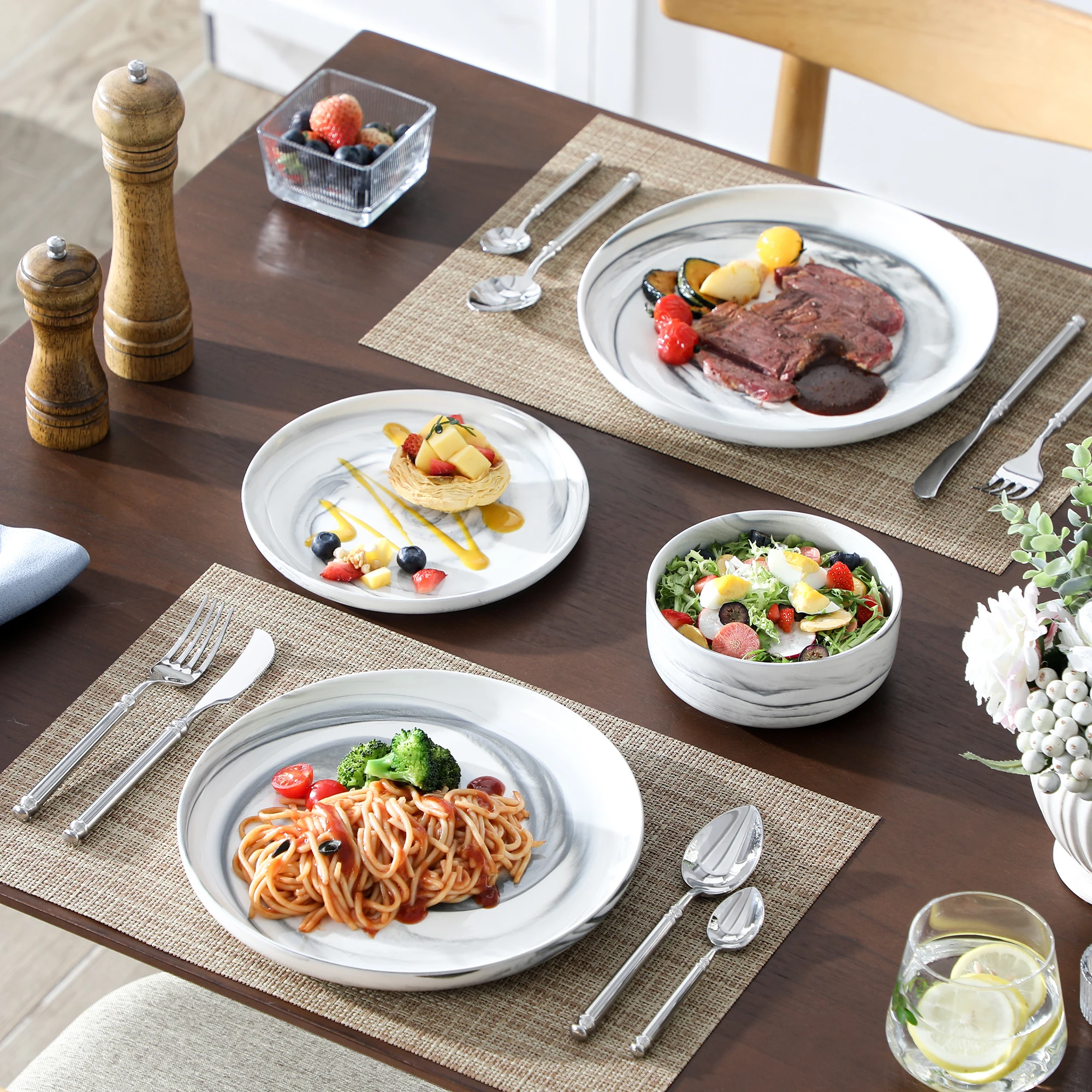 MALACASA Luna Series 24-Piece Marble Porcelain Dinnerware Set with 8 Pcs Dinner/Dessert Plates, Bowl Tableware Set Service for 4 view 4