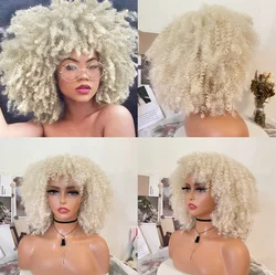 WIGERA-pelucas rizadas sintéticas para mujeres negras, peluca rizada Afro platino con flequillo, corta y rizada, sin cable