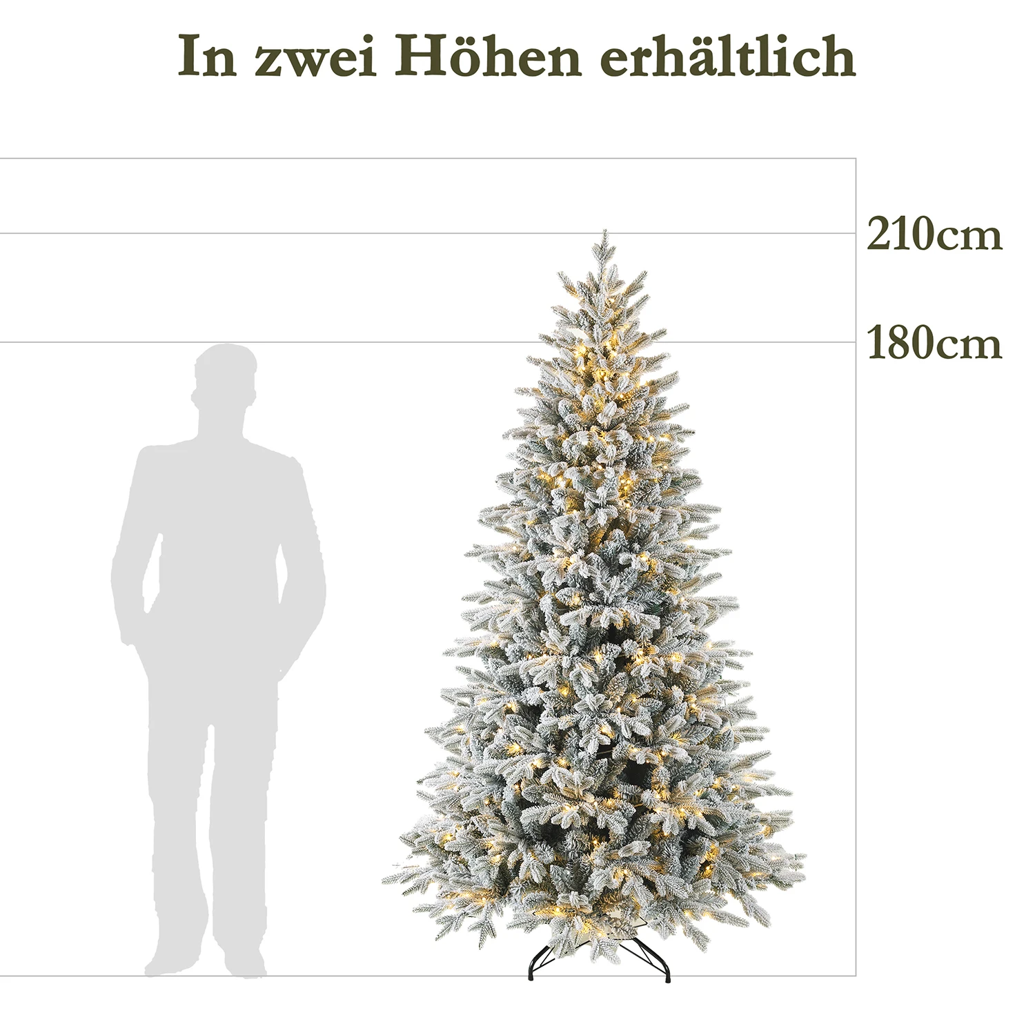 180 künstliche Weihnachtsbäume mit weißem Schnee und 935 Spitzen, 264 LED-Leuchten, PVC + PE-Material, Metallständerbaum, Party-Dekoration für den Innenbereich – Detail 9