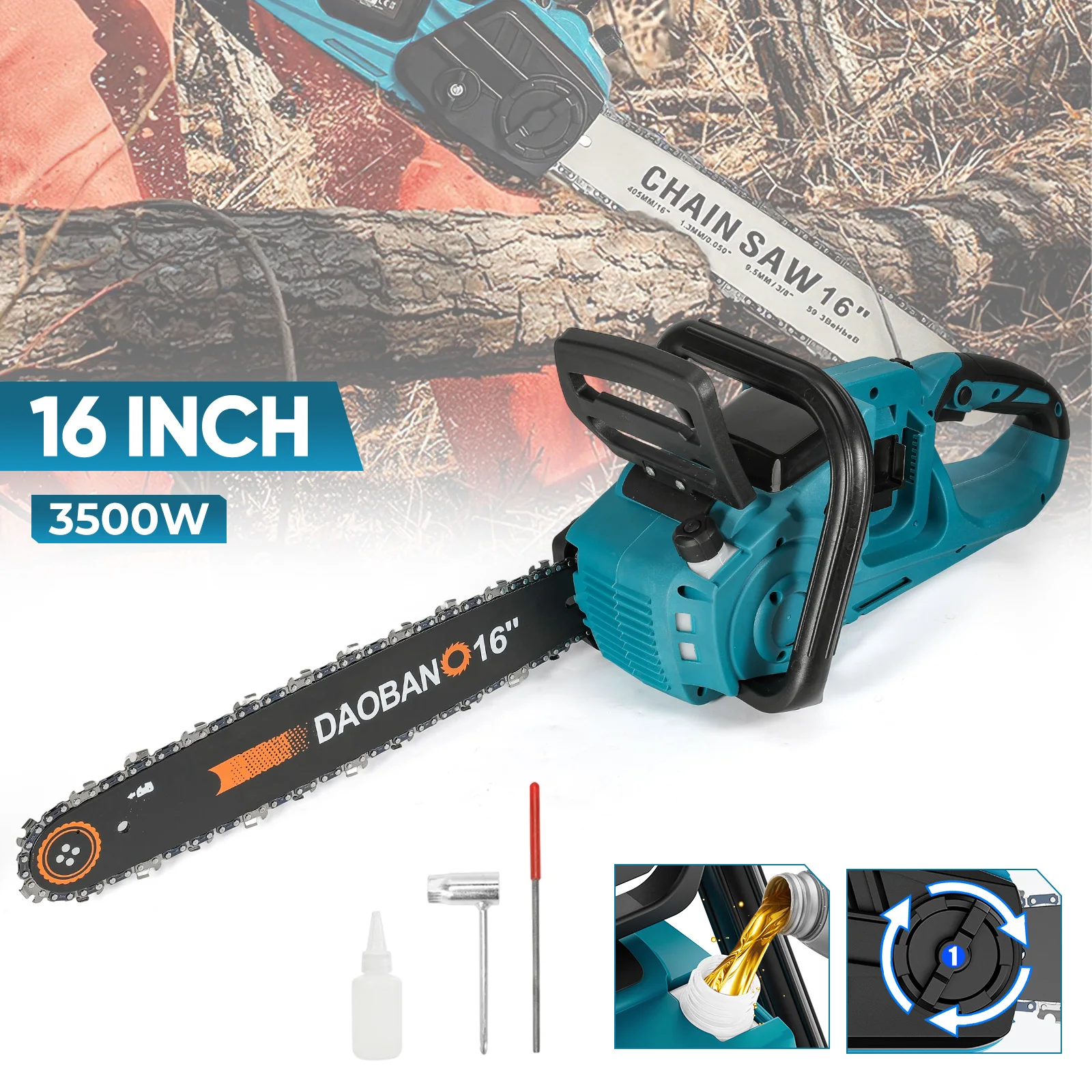 Scie à chaîne électrique sans fil de 16 pouces, outil électrique portatif pour la coupe du bois, coupe-jardin pour batterie Makita
