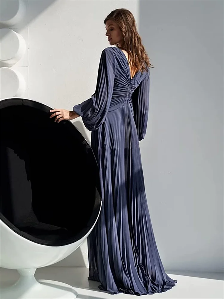 Customized V Neck Soft Chiffon Maxi Mother Of The Bride Dresses Puffy Sleeves Low Back Women's Guest Party Gown Customized