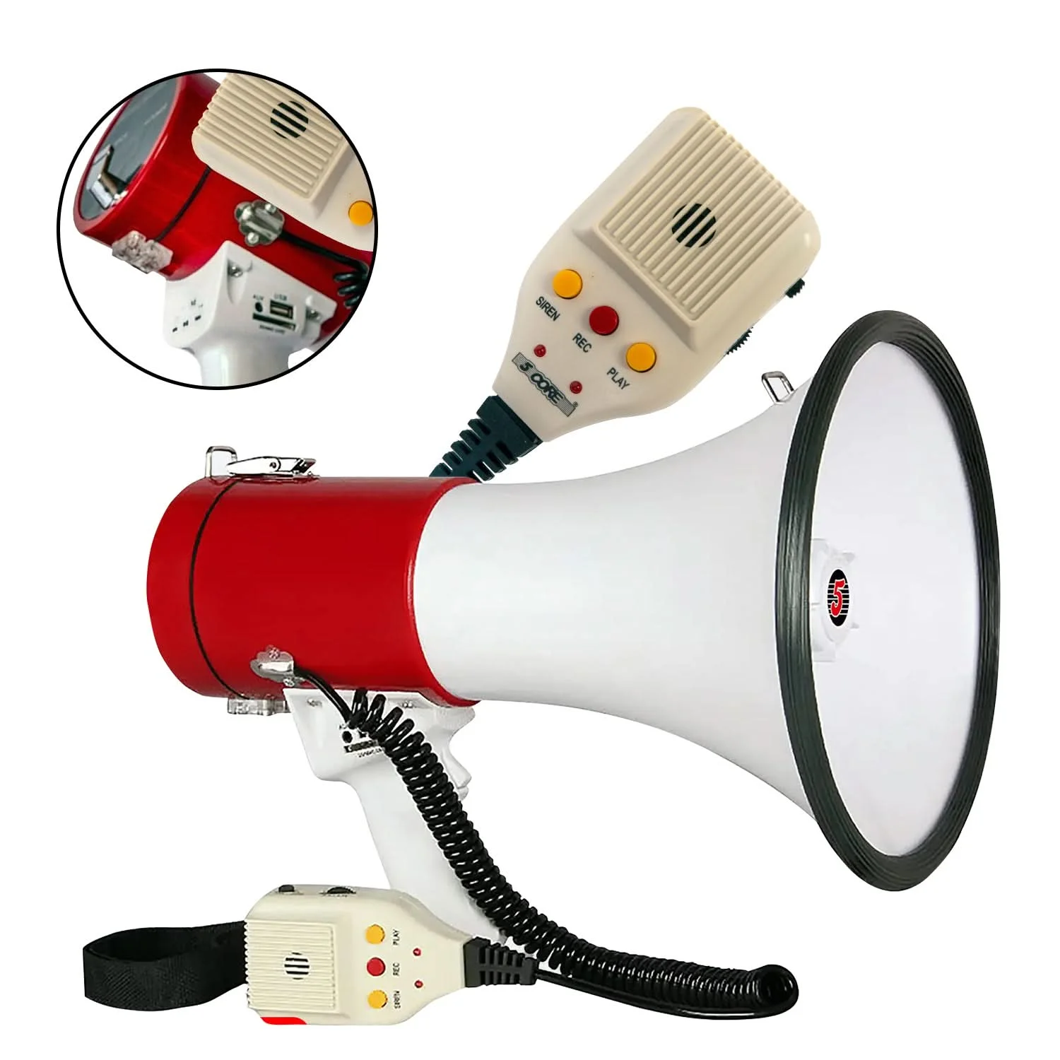 

5 Core Megaphone 50W Bull Horn Professional PA Speaker w 1200 Yards Range Loud Siren Voice Amp 66SF