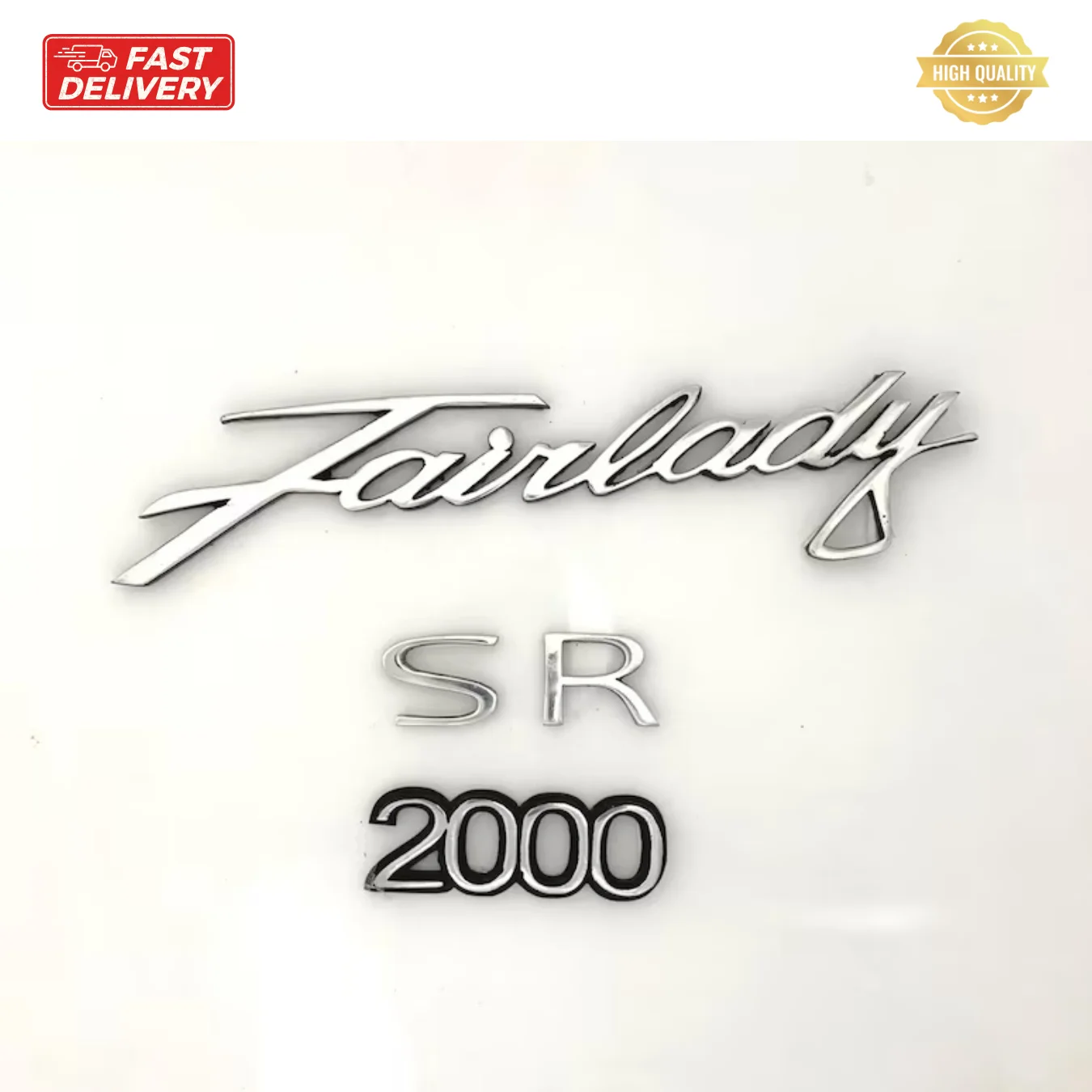 

Datsun Fairlady SR 2000 Rear Badge Emblems In Metal Vintage Die-Cast