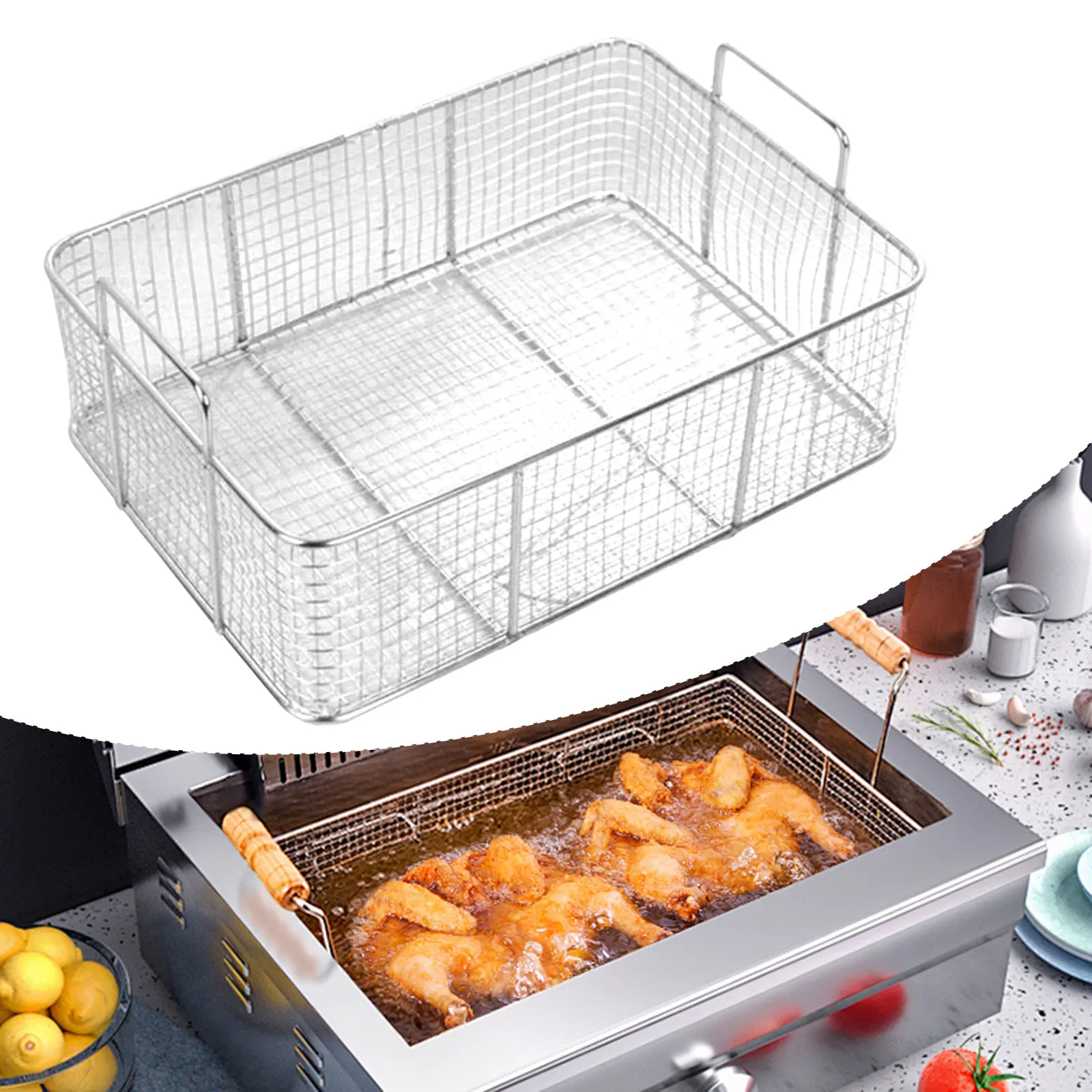 

Fry Bakest Strainer Stainless Steel Food Basket for Frying Serving Food Home Rectangular French Fry Basket Holder Portable