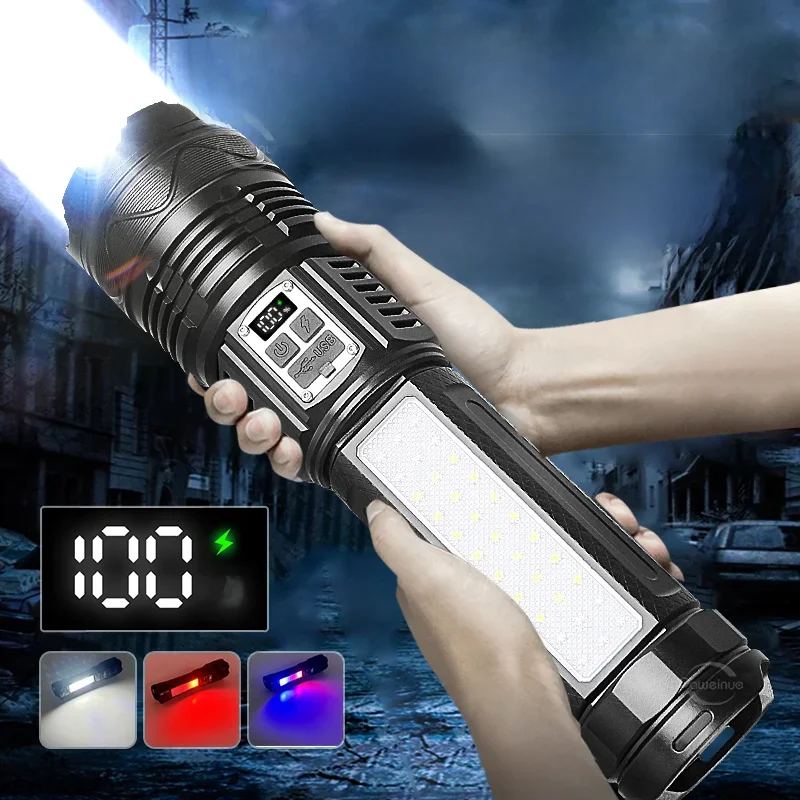 Lampe de poche LED la plus puissante, Rechargeable, type-c, longue portée 6000M, torche tactique, pour la pêche et la chasse, 1000 000lm