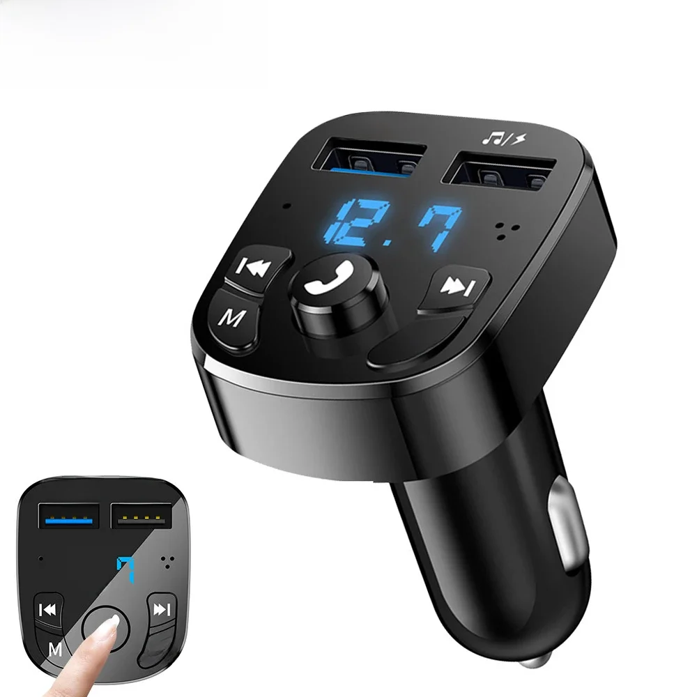 Bluetooth 5.0 FM-Transmitter Auto-Kit Freisprecheinrichtung Dual-USB-Autoladegerät 3.1A Unterstützt TF-Karte U-Disk AUX MP3-Modulator Musik-Player