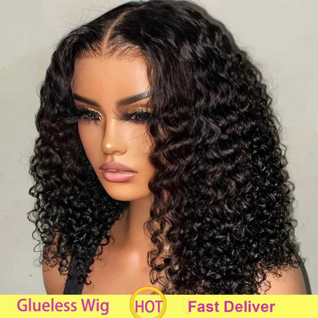 

Glueless Wear And Go 13x4 Deep Wave Bob Lace Front Human Hair Wigs For Women Ready to Go Curly 4x4 Lace Closure Natural Black