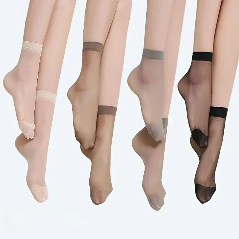 5 paires de chaussettes d'été Ultra-fines en cristal pour femmes, chaussettes invisibles Anti-accroc, bas et bonneterie pour femmes