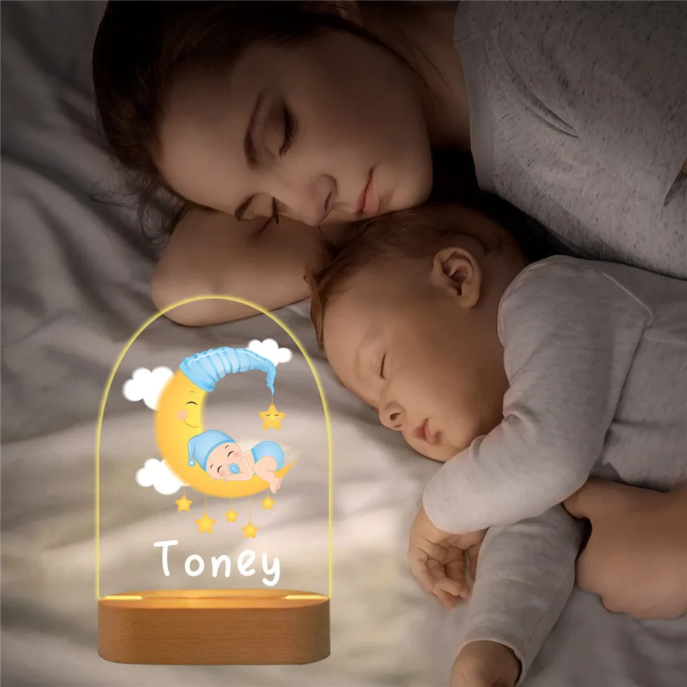 

Personalized Newborn Baby Moon LED RGB Night Light Custom Name Lamp With Warm/7 Colors Base for Children Bedroom Table Decor