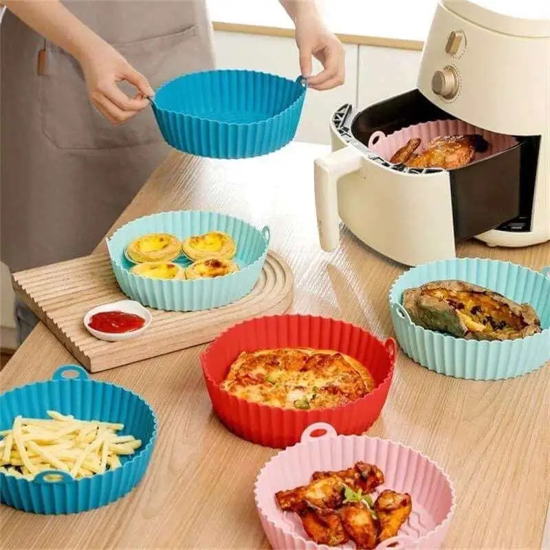 Cesto de Silicone Redondo/Papel descatavel  Air Fryer e Forno Forma para Fritadeira Elétrica com Alça