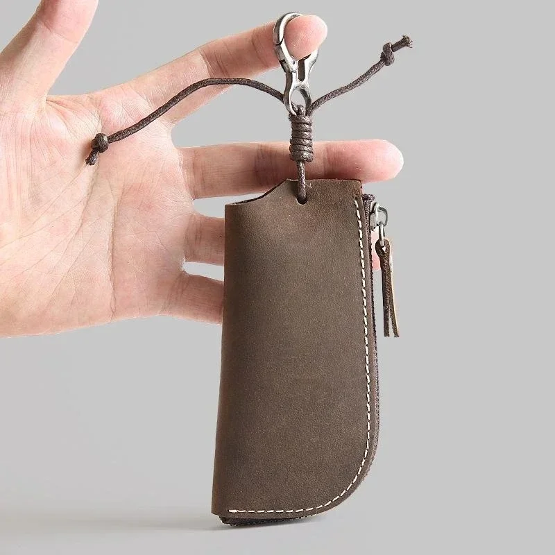 Vintage, ręcznie robiony, skórzany brelok na klucze, portfel, etui na kluczyki do samochodu, organizer, torba gospodyni — zdjęcie 2