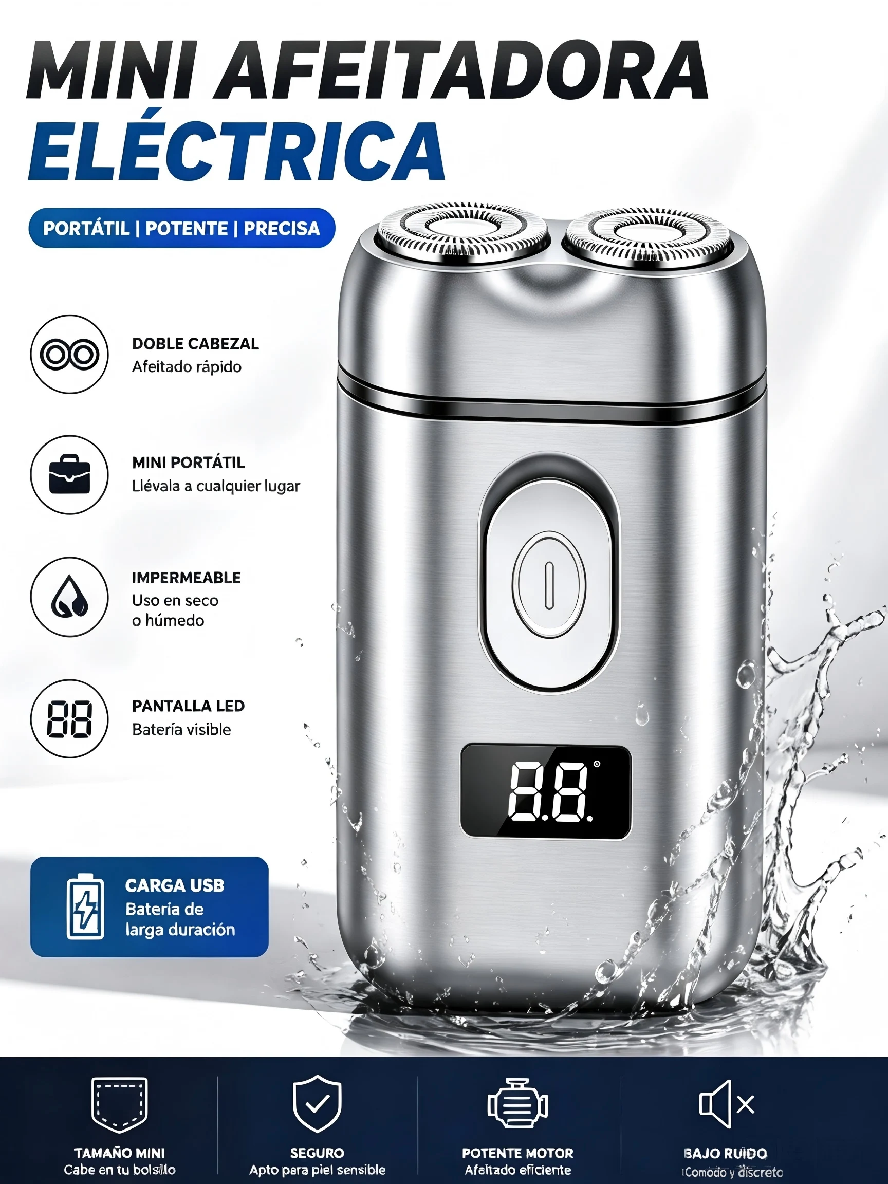Portable Electric Shaver for Men, Double Head Shaver, USB Rechargeable, Portable Electric Razor for Men