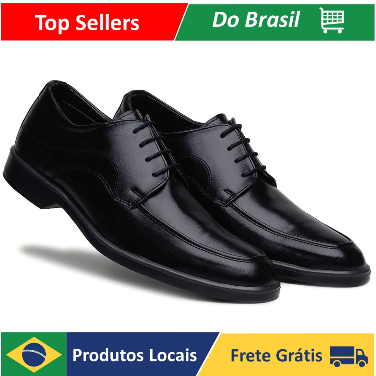 Sapato Social Masculino Oxford Couro Preto Bico Redondo de Amarrar Bertelli