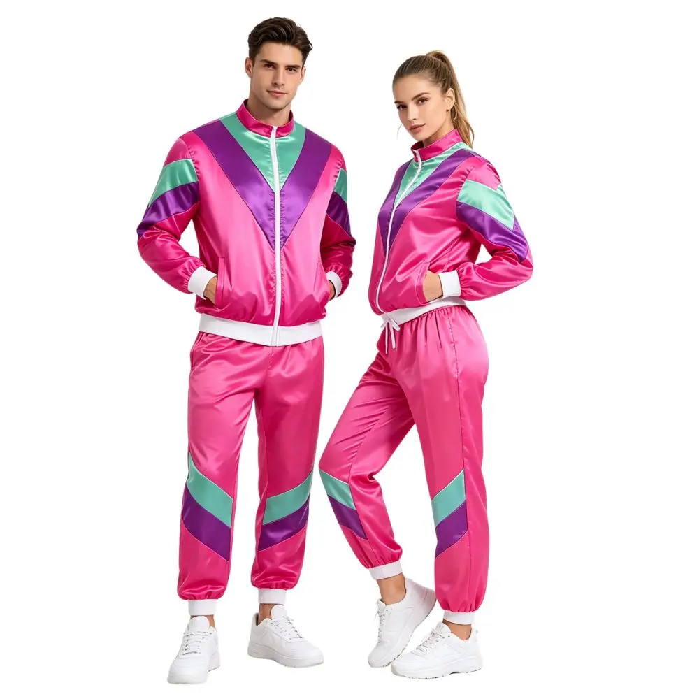 Retro 80s Costumes For Women Men Vintage Sportwear Tracksuit Jacket Shell Hip Hop Suit 90s 70S Outfit  Halloween Party Suits view 4