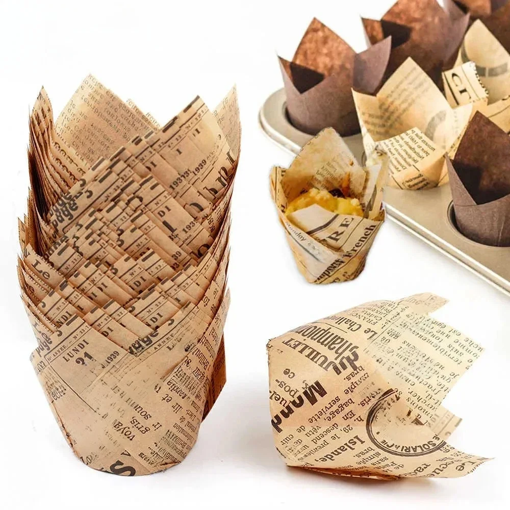 Tasse de cuisson Style journal, 50 pièces, doublure de Cupcake, emballage de Cupcake, moule, gobelets en papier, outil de cuisson pour fête d'anniversaire et de mariage