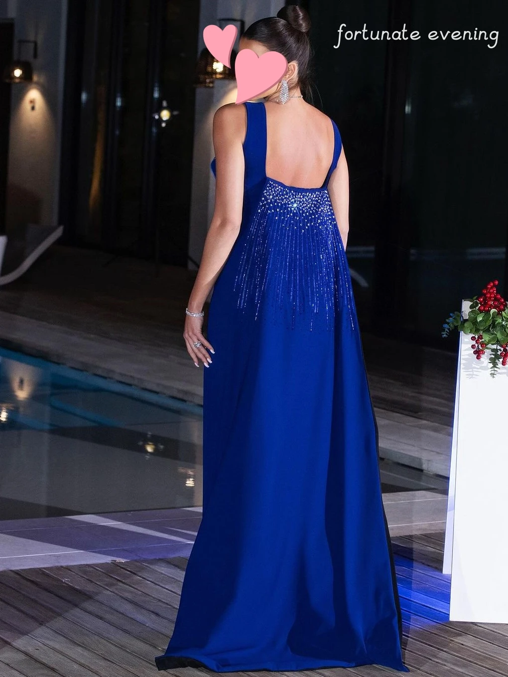 Fortunate Evening Elegant Vintage Sexy Royal Blue Beading Shiny Backless Formal Occasion Prom Dress Evening Party Gowns