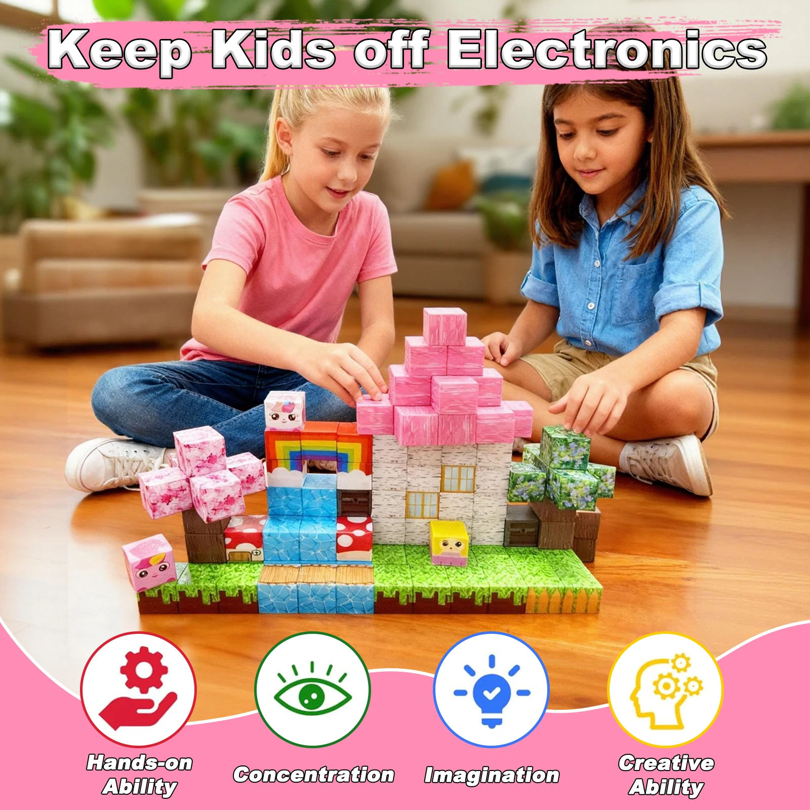 Magnetische Bausteine, Magnetspielzeug für Kinder im Alter von 3–10 Jahren, Ostergeschenke für Kinder, Magnetische Fliesen-Konstruktions-Minenwelt-Set – Detail 2