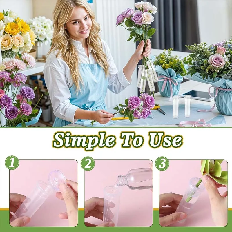 5/20/40Pcs Floral Water Tubes Clear Plastic Flower Vials with Caps for Flower Arrangement Decoration image 5