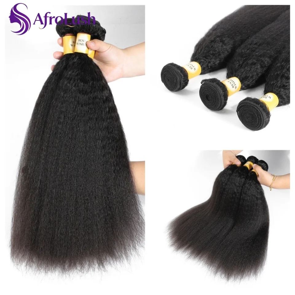 Paquetes de cabello humano kinky straight de 26 pulgadas, 100% humano, yaki liso, 1/3/4 paquetes 2