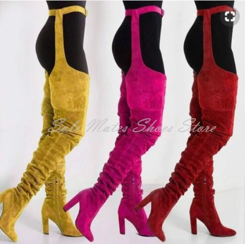 

2025 Novelty Velvet Over The Knee Boots High Heel Pointed Toe Elastic Waistband Zipper Design Modern Boots for Women Big Size