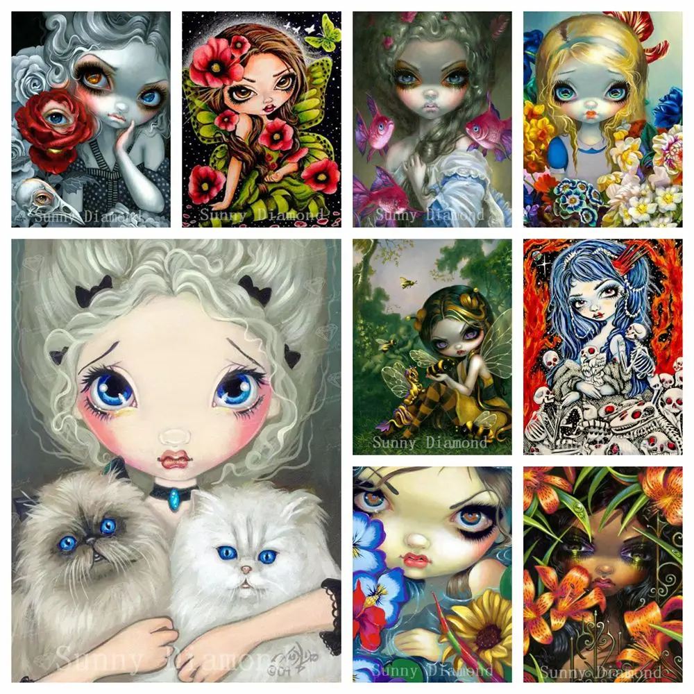 Diamond Painting Big Eyes Girl Faces Of Faery Fantasy Cross Stitch Kits 5D DIY Flower Mosic Embroidery Full Drill Home Decor New