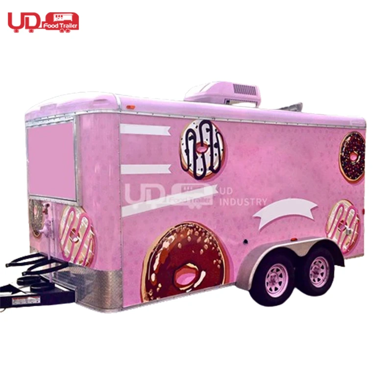 Street Mini Mobile Ice Cream Food Trailer Truck Fully Equipped Pink Mobile Bar BBQ Fast Food Trailer Cart for Sale USA