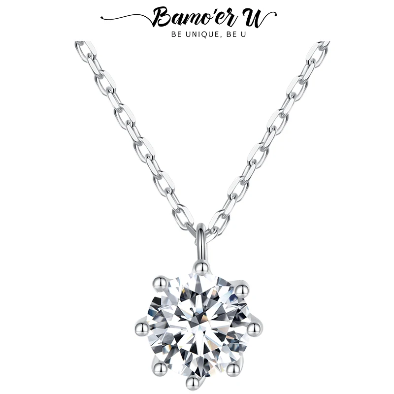 

Bamoer U 0.8CT Moissanite Necklace 925 Sterling Silver Classic Moissanite Pendant Design Necklace Women Fine Jewelry