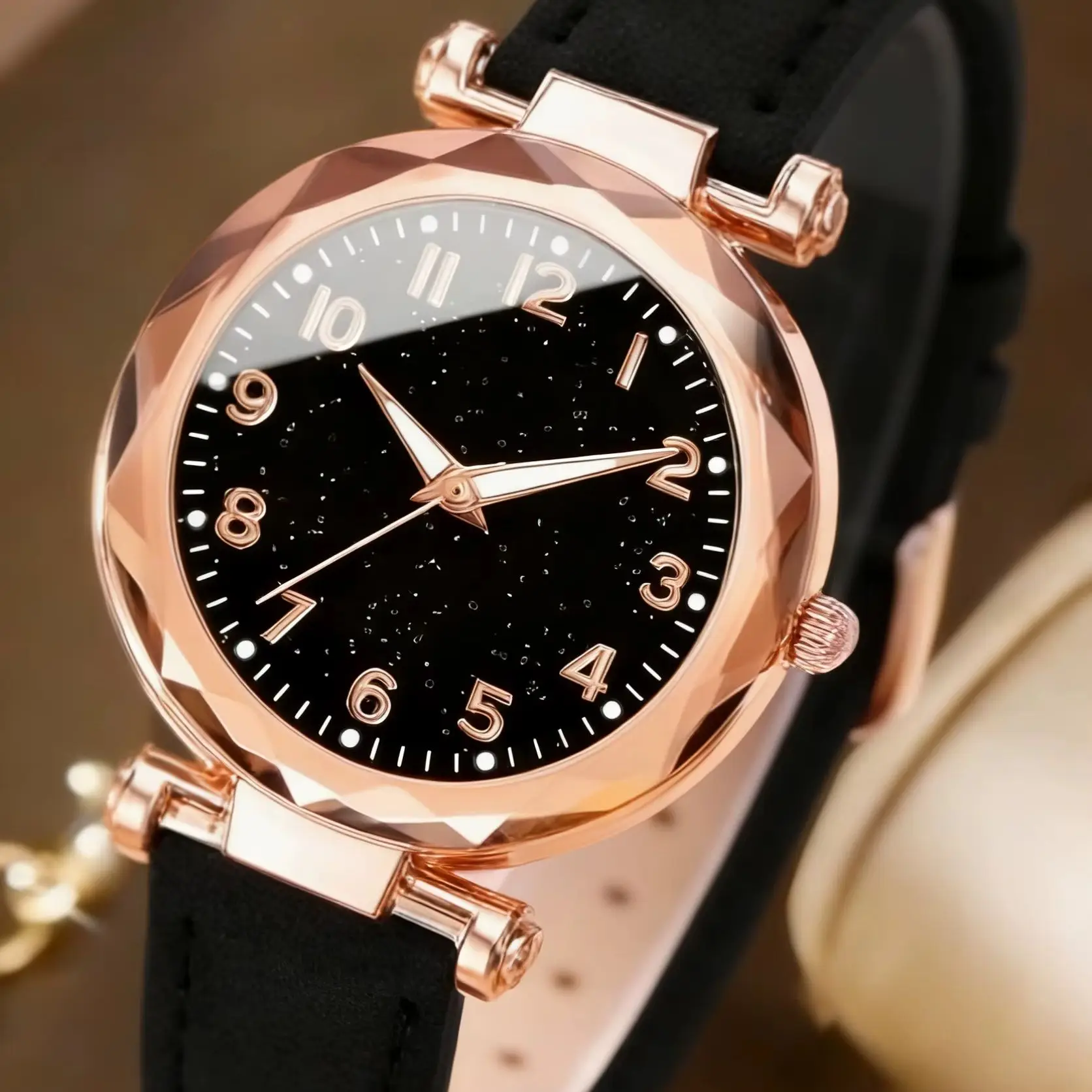 5-Piece Set of Women's Pu Leather Strap Fashion Watches with Floral Series Set, High-End Trendy, Exquisite Simple Pattern Quartz Watch and Necklace Combination, Best Gift Choice for Best Friend's Birthday, Girlfriend's Travel Vacation, Graduation Season, Halloween, Valentine's Day, Christmas