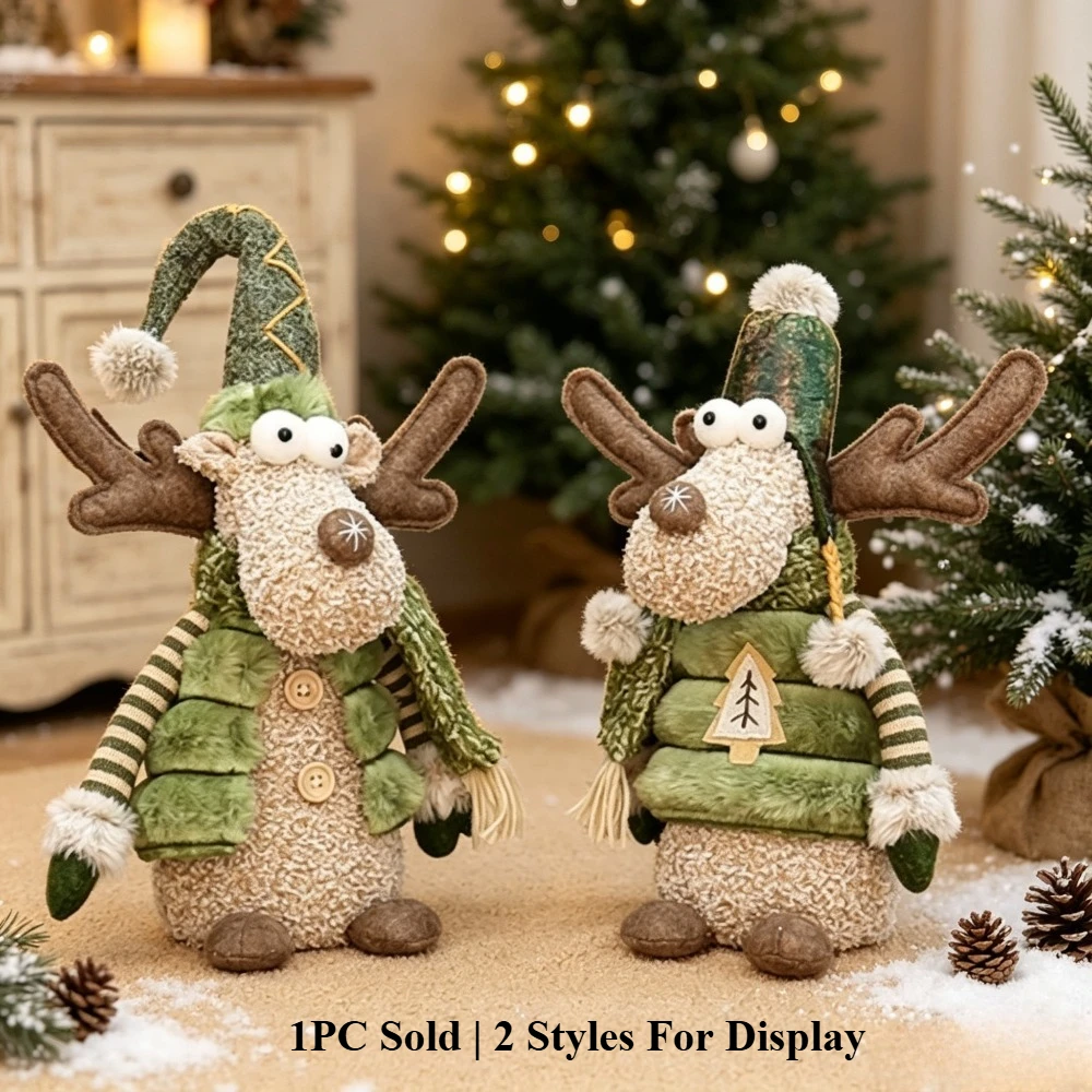 1pc of various retro green-themed Christmas elk wall ornaments. Two different hat styles are available for selection. They can b