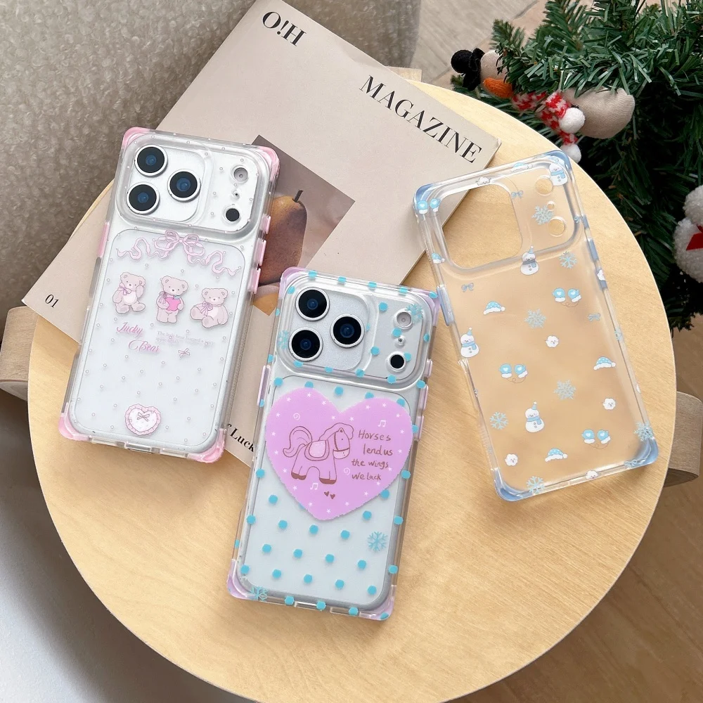 

Cute cartoon heart polka dot pony and bear series mobile case, suitable for iPhone 14/15/16/17ProMax,shockproof protective case