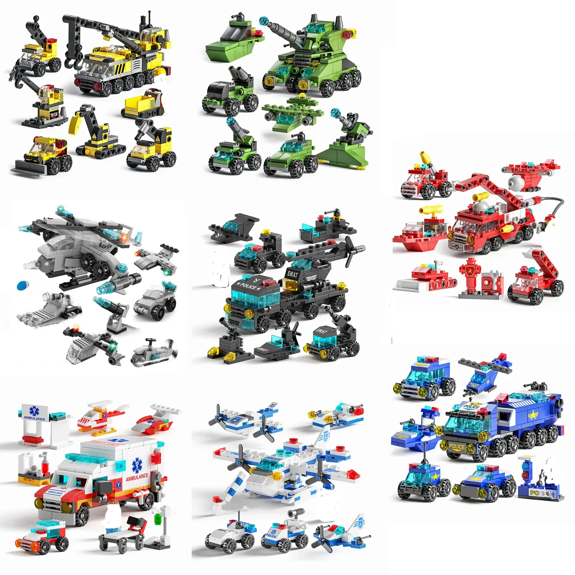 Blocs de construction Mini taille 6 en 1, bricolage, voiture de Police, camion de pompier, château, modèle en briques, jouets éducatifs pour enfants, cadeaux