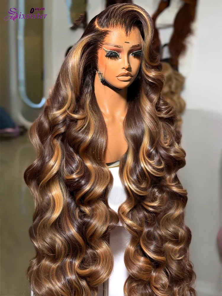

13x4 Highlight #4/27 Lace Frontal Human Hair Wigs Honey Blonde Body Wave Wigs Human Hair Pre Plucked Full Lace Frontal Wig 220%