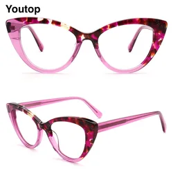 Modern Pink Cat Eye Glasses Frames for Women Optical Eyeglasses Blue Tortoise Eyewear Prescription Myopia Spectacles Female