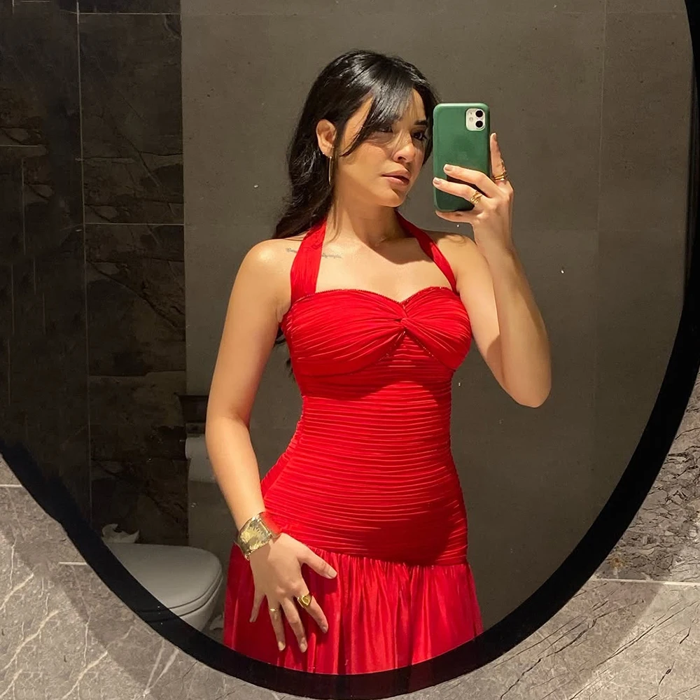 

Galarity Customized Red Halter Neck Evening Dresses 2026 Backless Chiffon Prom Dress Wedding Guest Gown Formal Party Dress