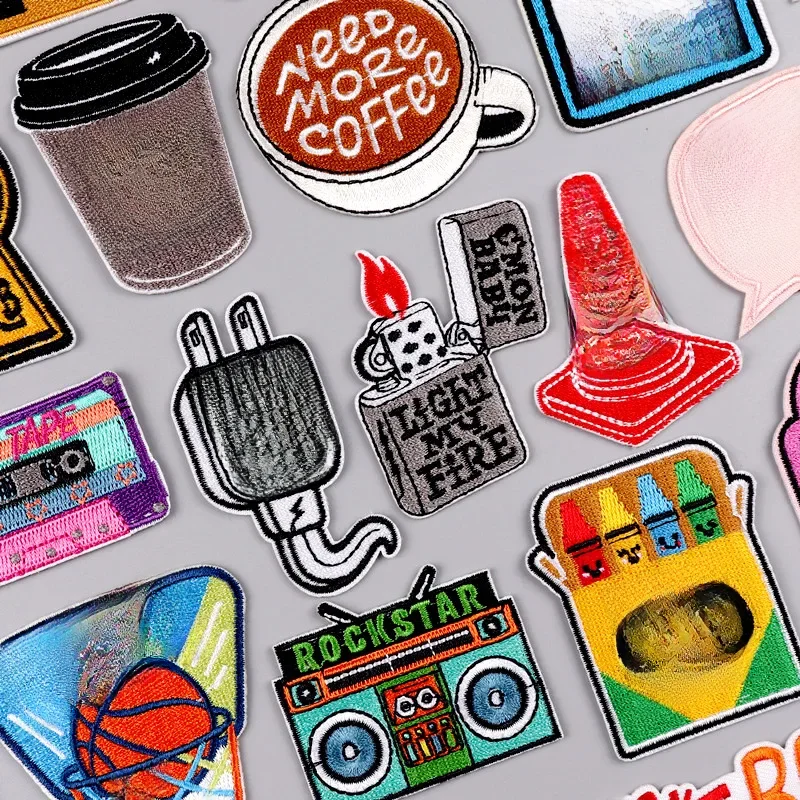 Patchs brodés mignons pour vêtements, tasse à café thermoadhésive, fer sur Patch avec lettre, applications de robinet à mémoire Fusible