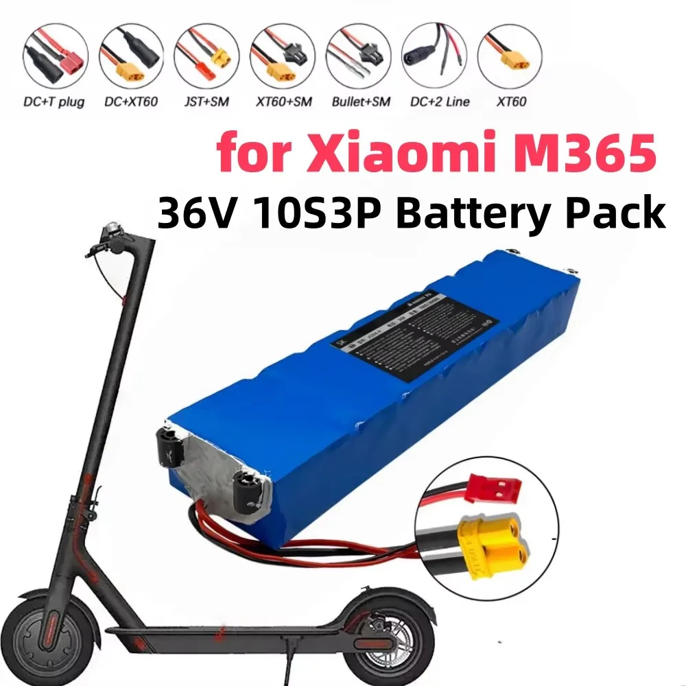 Image of 36V 10,5Ah 10S3P Elektroroller-Akku, Klasse A 18650 Lithium-Ionen-Zellen, passend für 388W-500W Motor, eingebauter BMS-Schutz, XT30+JST-Anschluss, langlebiger Ersatzakku mit großer Reichweite und