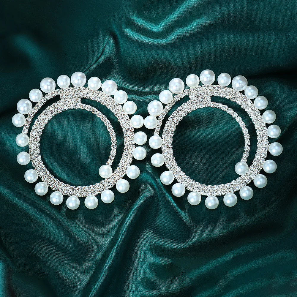 Stonefans Exaggerated Pearl Double Hoop Earrings for Women Rhinestone Big Stud Earring Drag Queen Jewelry