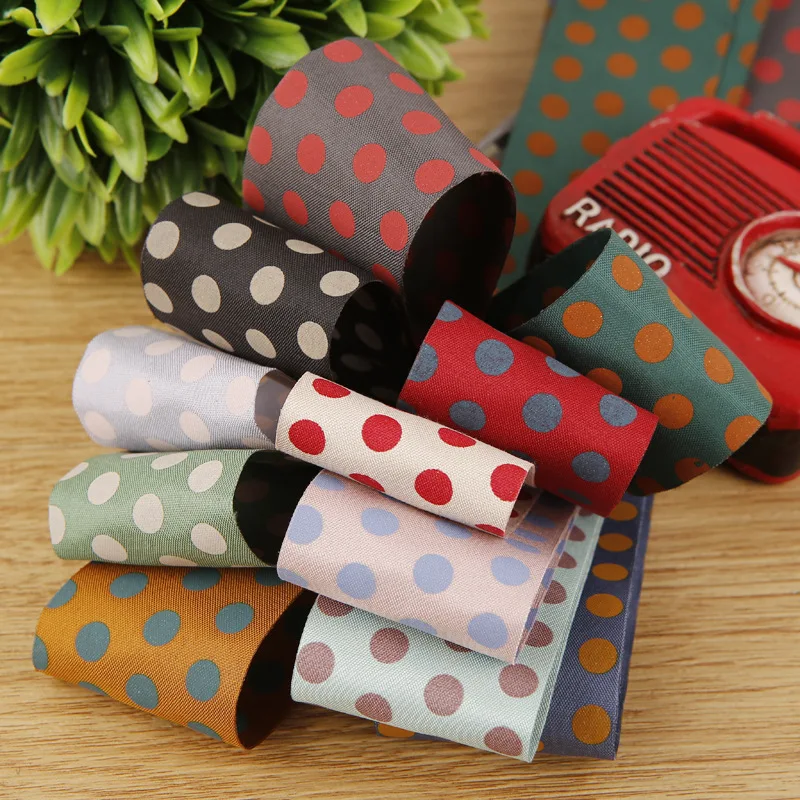 100Yards/Lot Polka Dot Ribbon Double Side Printed Cotton Polyester Tape 10mm 16mm 25mm 40mm For Hat Garment Cloth Bow Material