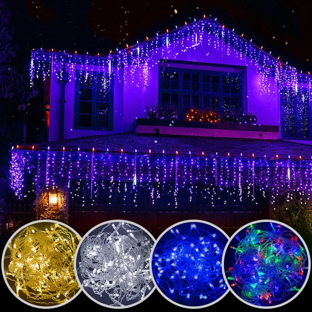 Luzes de Natal Pisca Pisca Cascata 10M 400 Leds 8 Funções Cachoeira decoração exterior luzes led para festas de jardim feriado