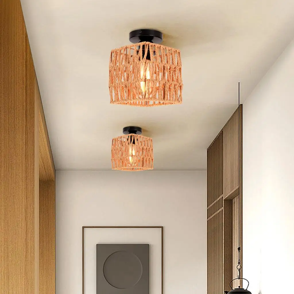 

Vintage Pendant Light E27 Retro Ceiling Hanging Lamp Metal Rattan Lampshade for Bedroom Kitchen Hallway Living Room Lighting LED
