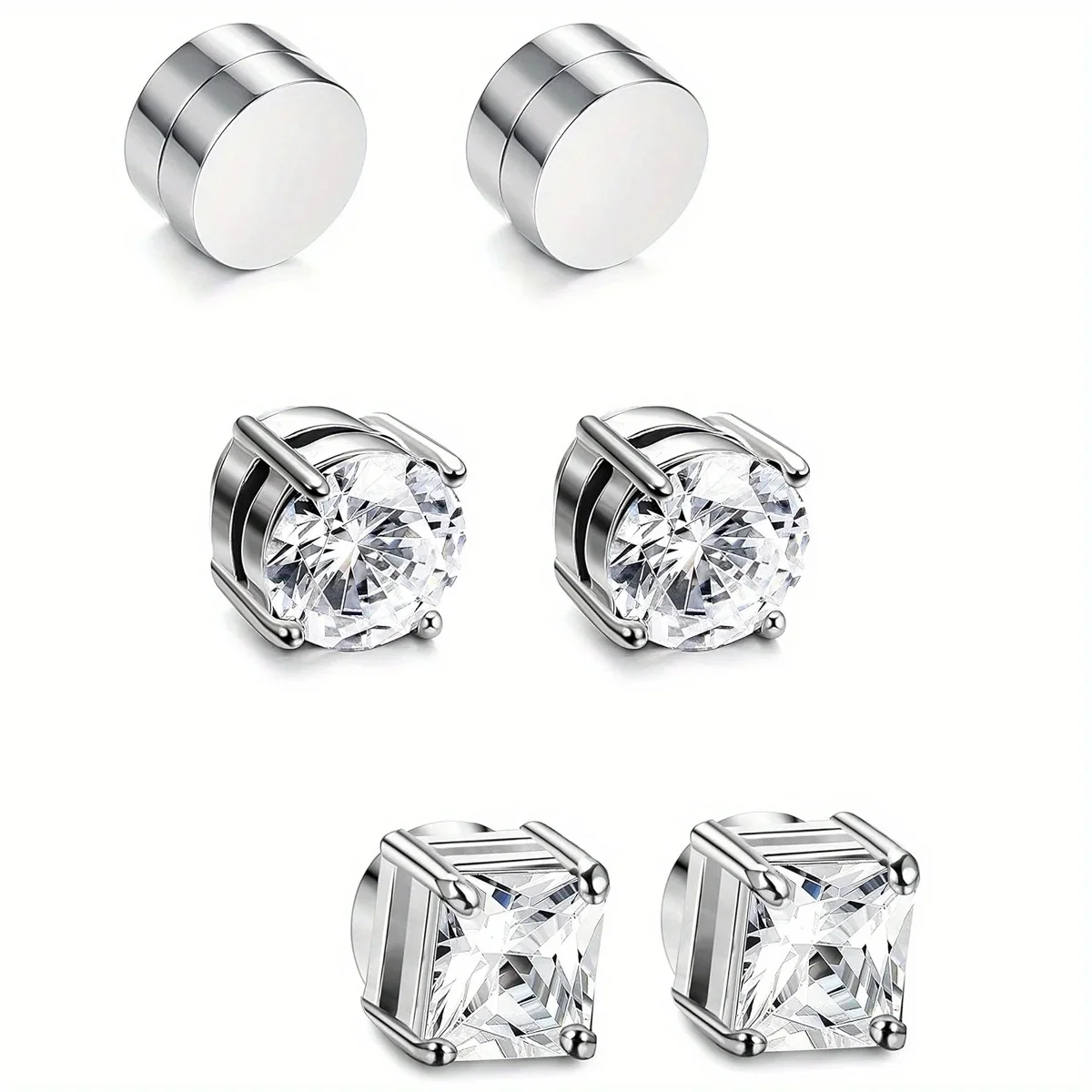 1/3 paires 6MM cristal magnétique sans perçage en acier inoxydable boucles d'oreilles pour hommes Punk Zircon aimant boucles d'oreilles Non Piercing bijoux