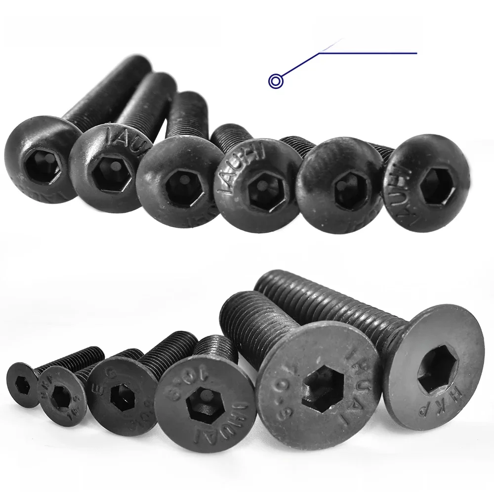 10–200 Stück G10,9 schwarzer Kohlenstoffstahl DIN7991 Innensechskant versenkt ISO7380 runde Innensechskantschraube M2 M2,5 M3 M4 M5 M6M8
