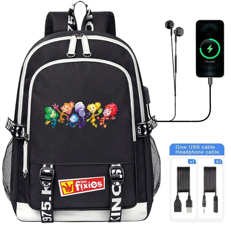 Anime Cartoon The Fixies School Bag Children Student Shoulder Backpack For Boy Girl Teenager USB Backpack Mochila Travel Bag