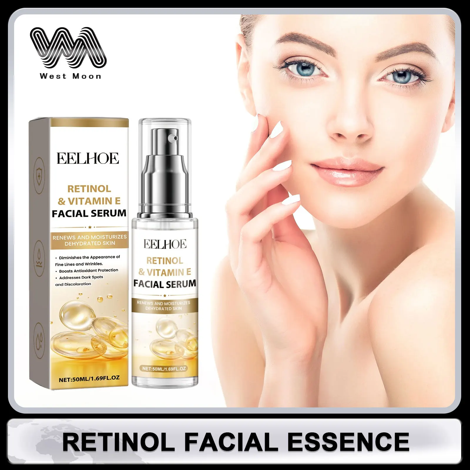 Retinol Facial Essence Nourishing Skin Moisturizing Oil Control Anti-Puffiness Shrinking Pores Skincare Brightening Facial Serum