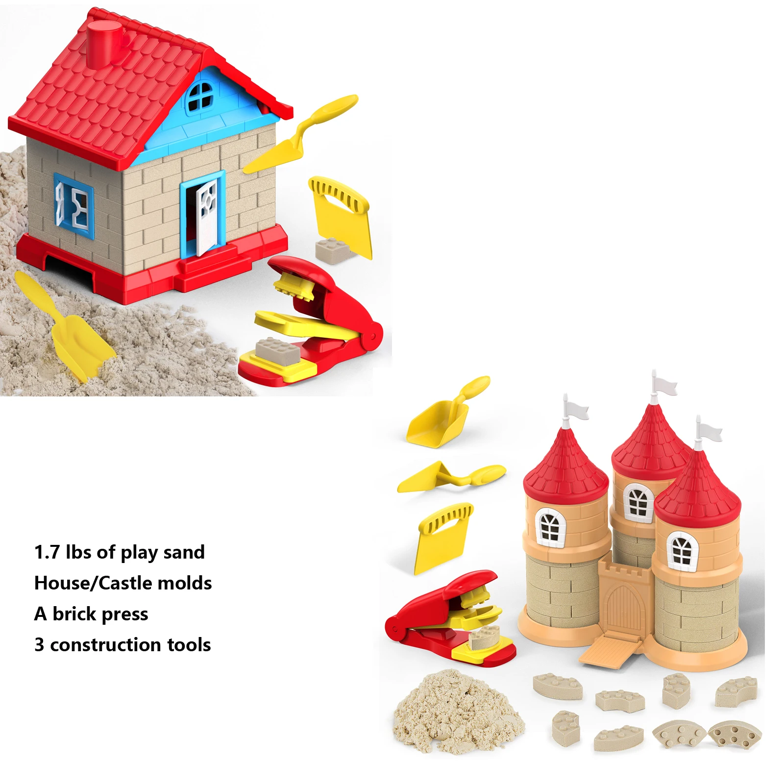 3D Sandhouse Set Toys for Indoor Play Safety Sand Beach Toys For Kids DIY Building Blocks Molds With 1.7 lbs of Play Sand