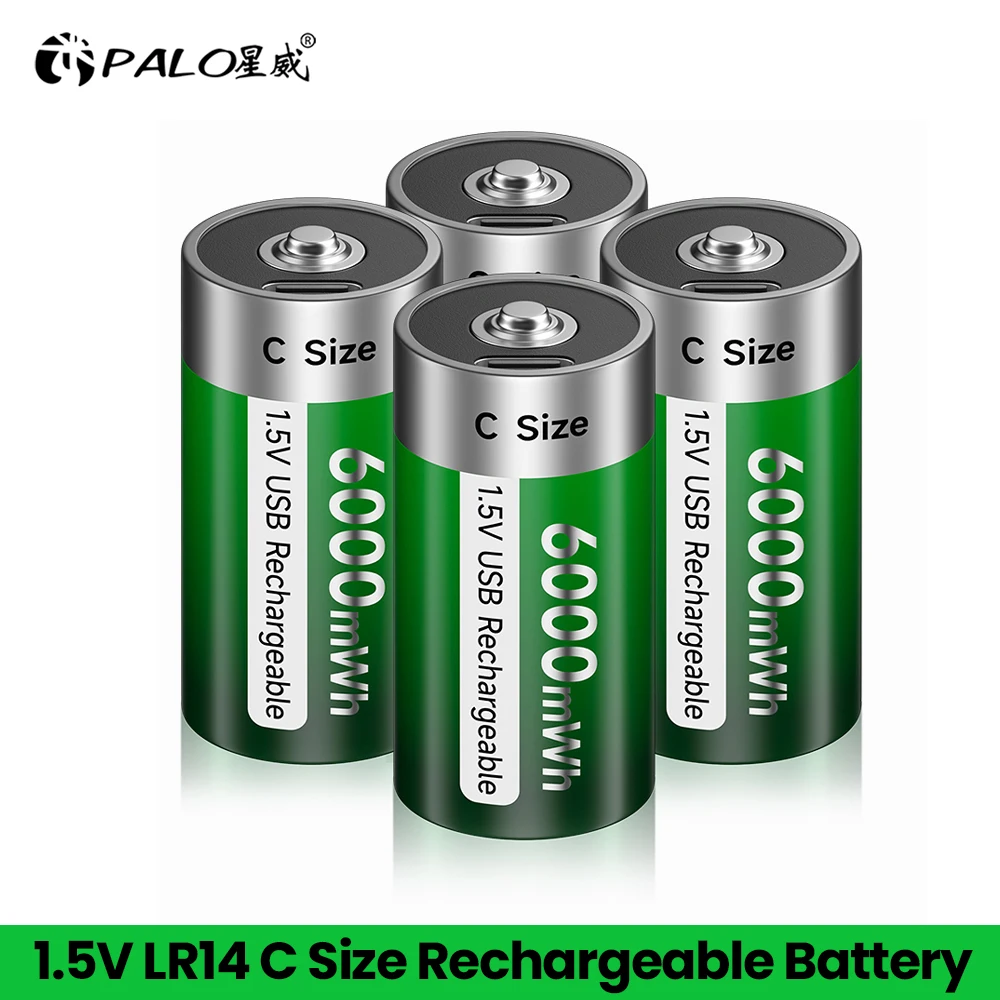 1–8 Stück 1,5 V 6000 mWh LR14 C-Größe wiederaufladbarer Akku Typ C USB-Lade-Lithium-Akku R14 für Taschenlampe, Gaskocher