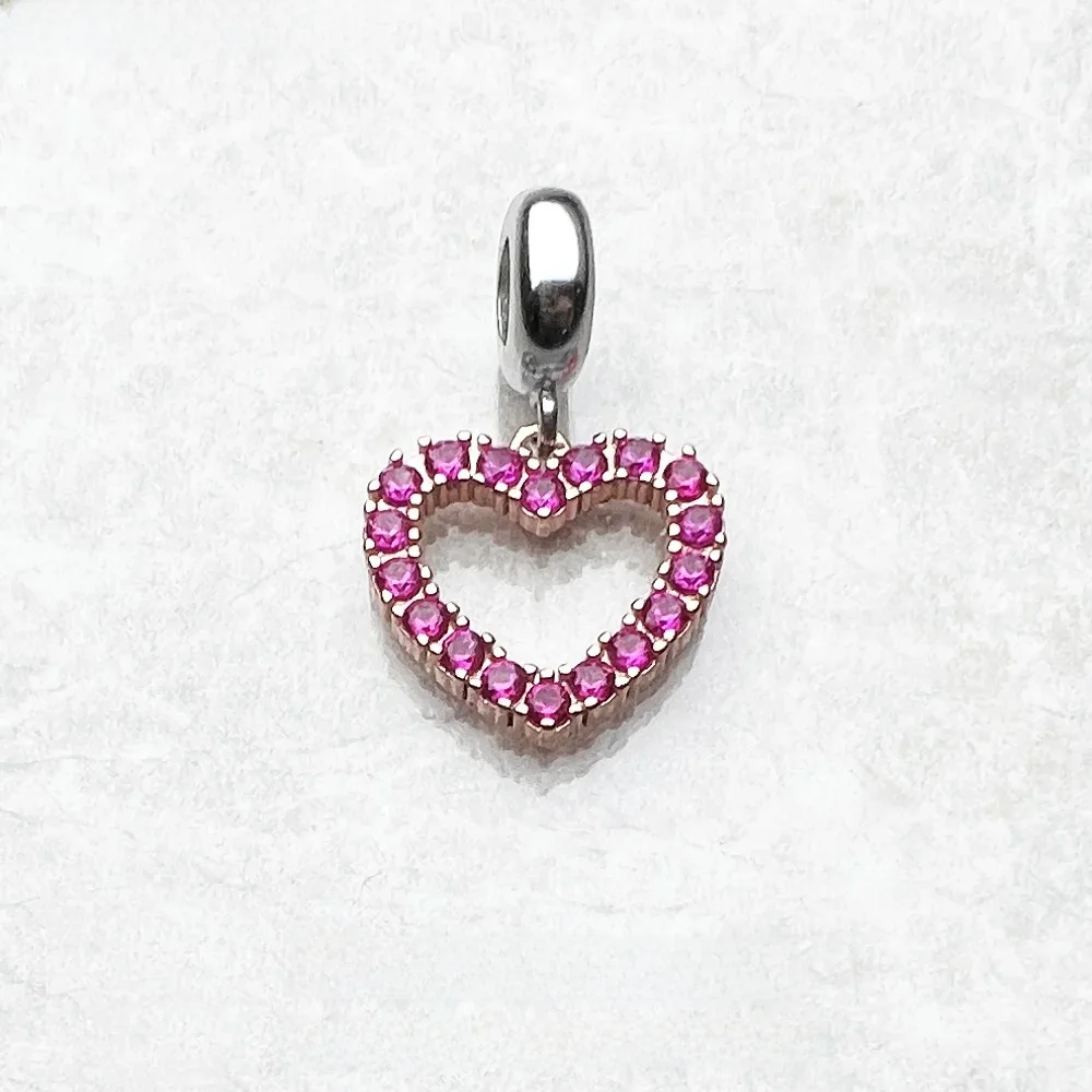 Charms czerwone serce miłości wisiorek europa DIY komponenty do biżuterii akcesoria 925 srebro modny prezent dla kobiet — zdjęcie 2