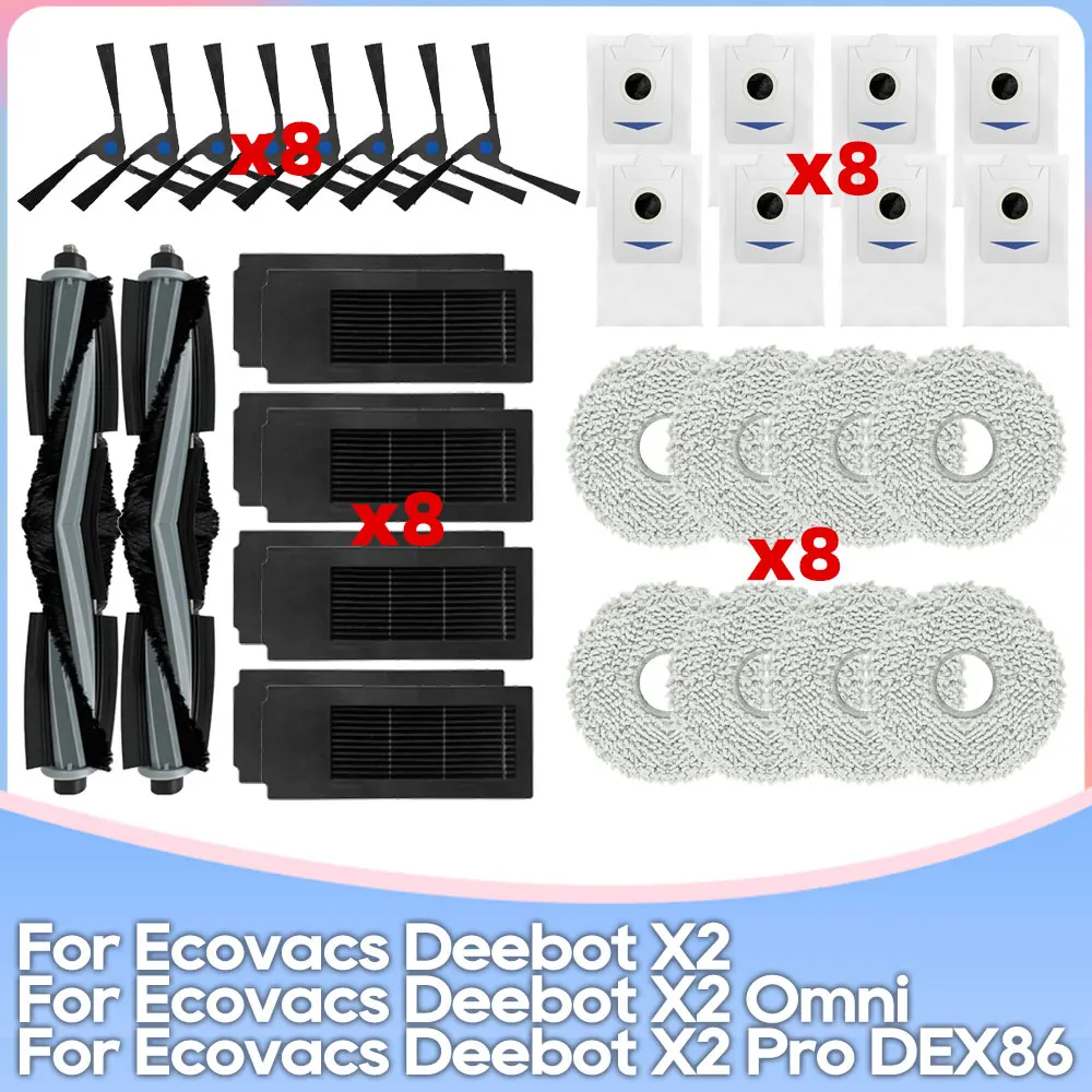 Fit For Ecovacs Debot X2 Omni, X2 Combo, X2 Pro, DEX86 Parts Accessories Roller Side Brush Hepa Filter Mop Cloth Dust Bag